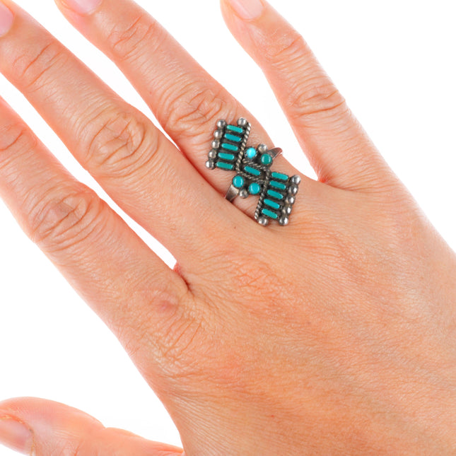 sz6 vintage Zuni sterling silver turquoise needlepoint-snake eye ring