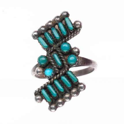 sz6 vintage Zuni sterling silver turquoise needlepoint-snake eye ring