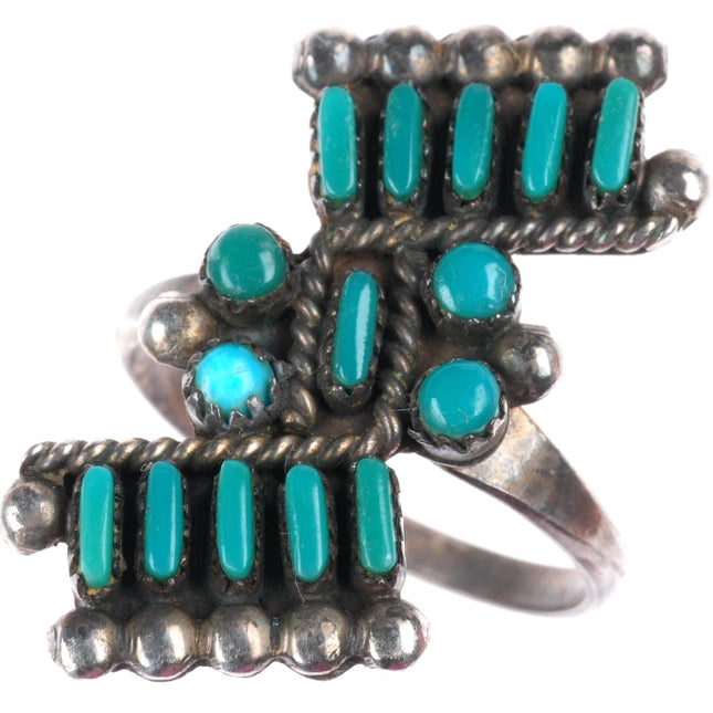 sz6 vintage Zuni sterling silver turquoise needlepoint-snake eye ring