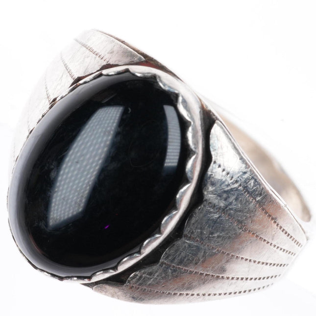 sz11.25 vintage Navajo sterling silver onyx size 11.25 men's ring