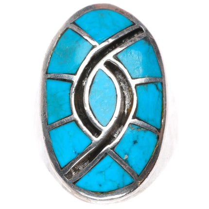 sz10 vintage Zuni sterling silver turquoise inlay hummingbird size 10 men's ring