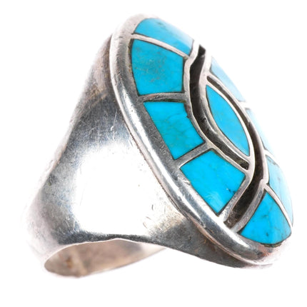 sz10 vintage Zuni sterling silver turquoise inlay hummingbird size 10 men's ring