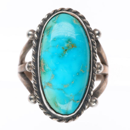 sz6 vintage DCB Navajo sterling silver rope bezel ring with nice turquoise