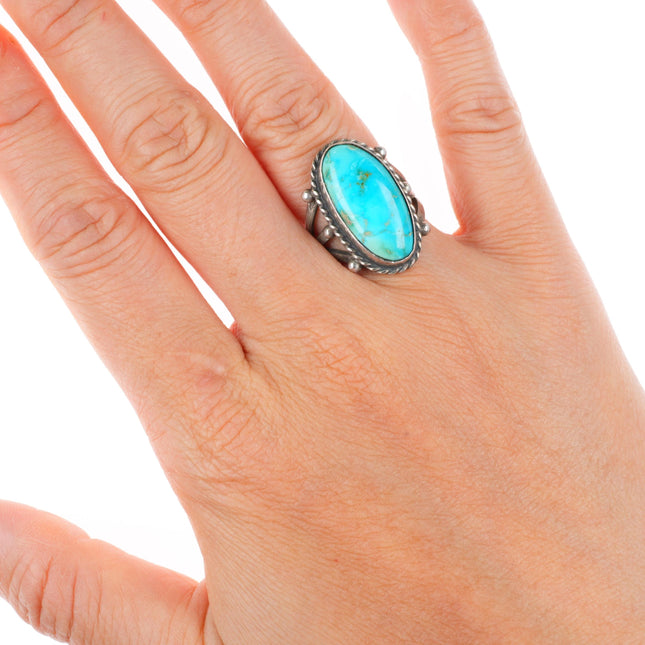 sz6 vintage DCB Navajo sterling silver rope bezel ring with nice turquoise
