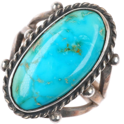 sz6 vintage DCB Navajo sterling silver rope bezel ring with nice turquoise
