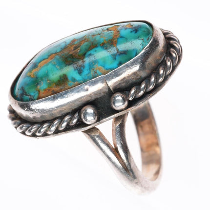 sz7 vintage Navajo sterling silver rope bezel ring with nice turquoise