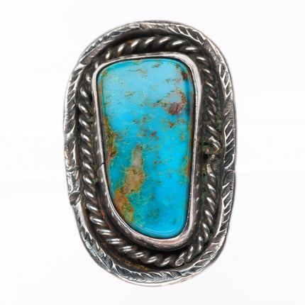 sz7.5 vintage Navajo sterling silver long ring with nice turquoise rope bezel