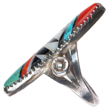 sz7 vintage Zuni sterling silver high grade intarsia inlay long ring