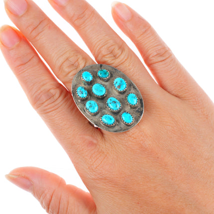 sz13.5 ring (Or Scarf Slide) vintage Navajo sterling silver turquoise cluster