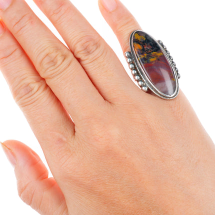 sz4.5 large c1930-40's vintage Navajo sterling silver petrified wood agate ring
