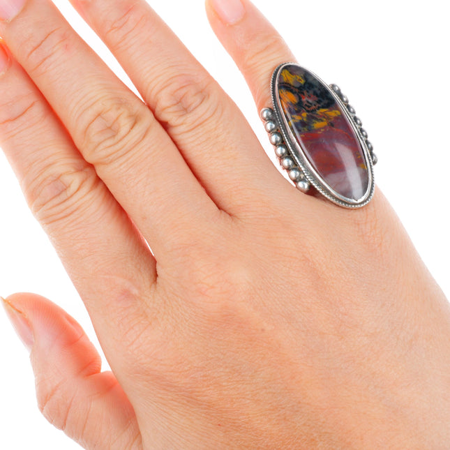 sz4.5 large c1930-40's vintage Navajo sterling silver petrified wood agate ring