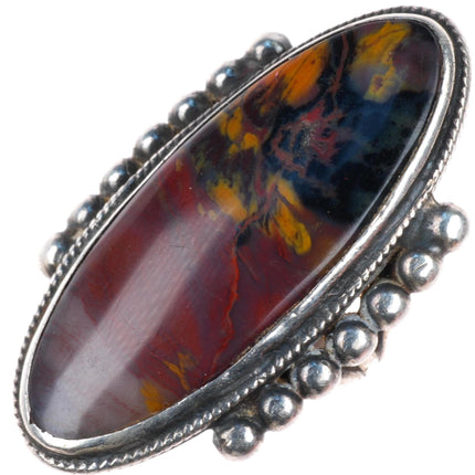 sz4.5 large c1930-40's vintage Navajo sterling silver petrified wood agate ring