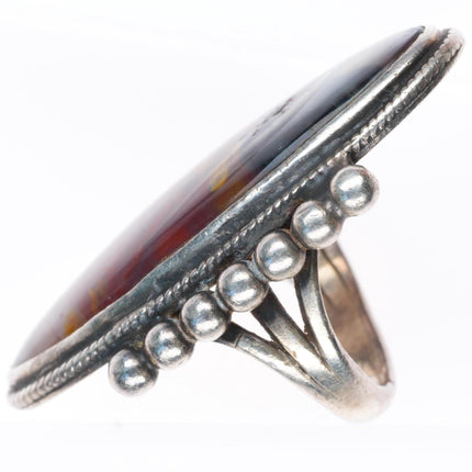 sz4.5 large c1930-40's vintage Navajo sterling silver petrified wood agate ring