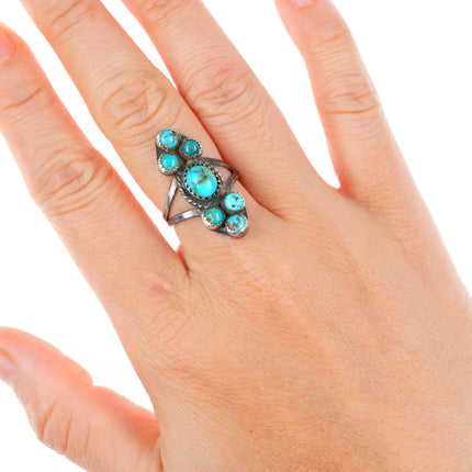 sz7 vintage Navajo sterling silver high grade turquoise cluster ring