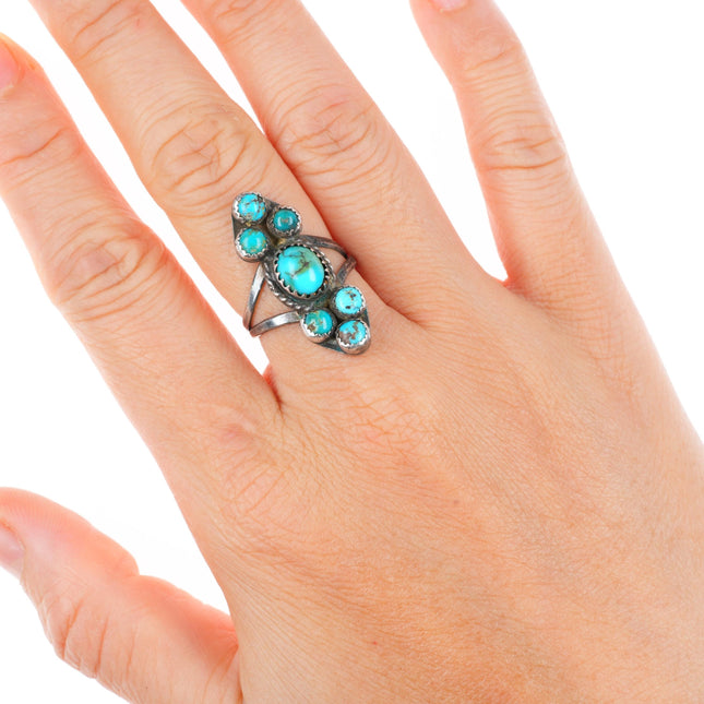 sz7 vintage Navajo sterling silver high grade turquoise cluster ring