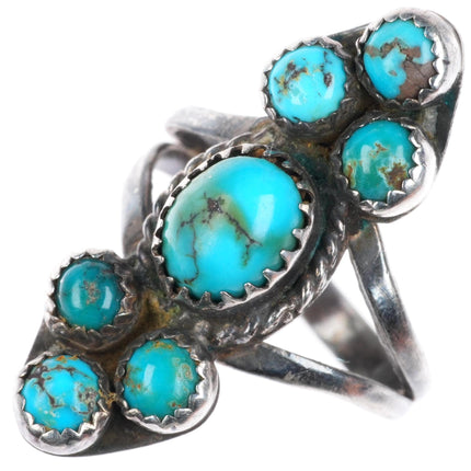 sz7 vintage Navajo sterling silver high grade turquoise cluster ring