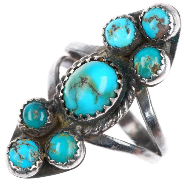 sz7 vintage Navajo sterling silver high grade turquoise cluster ring