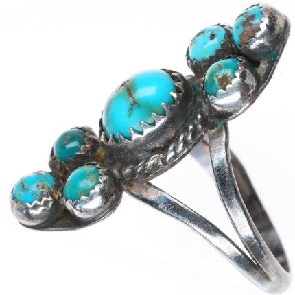 sz7 vintage Navajo sterling silver high grade turquoise cluster ring