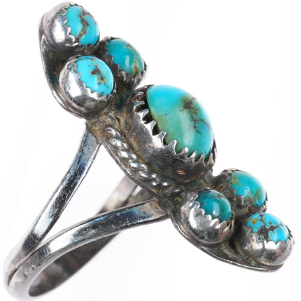sz7 vintage Navajo sterling silver high grade turquoise cluster ring