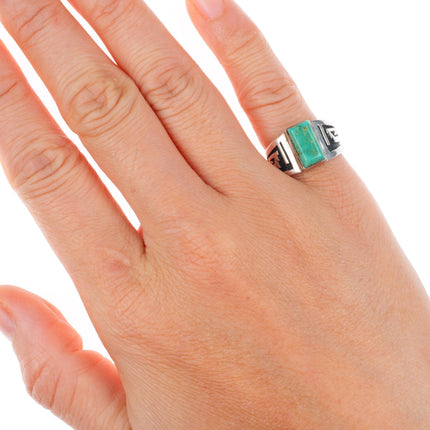 sz4 vintage AR Navajo sterling silver ring with rectangle turquoise