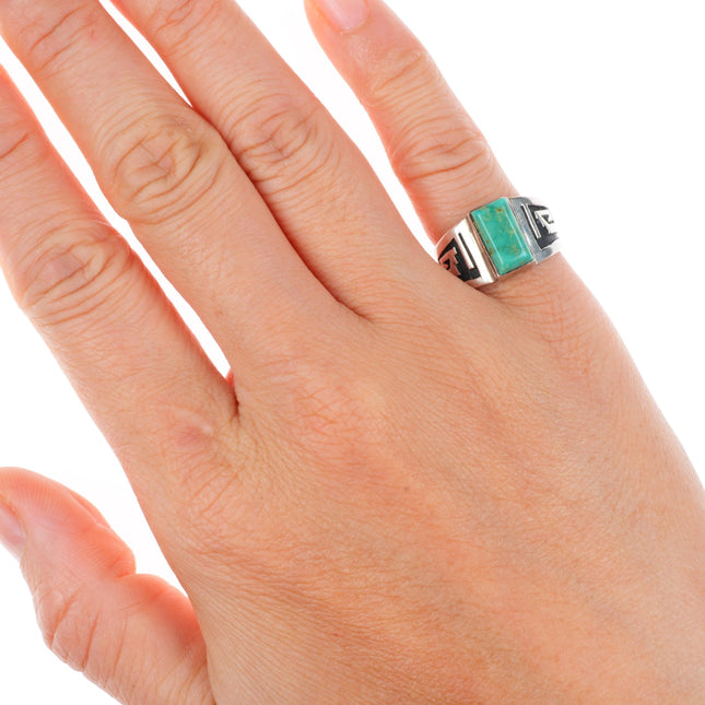 sz4 vintage AR Navajo sterling silver ring with rectangle turquoise