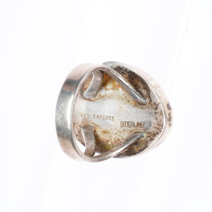 sz9.5 Des Enfants southwestern sterling silver turquoise ring with coral inlay