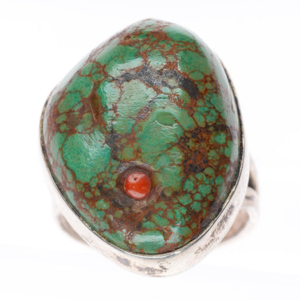 sz9.5 Des Enfants southwestern sterling silver turquoise ring with coral inlay