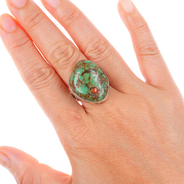 sz9.5 Des Enfants southwestern sterling silver turquoise ring with coral inlay