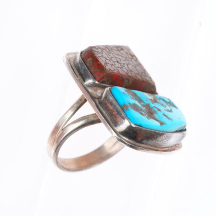 sz9.5 Des Enfants southwestern sterling silver turquoise/Dinosaur Bone ring