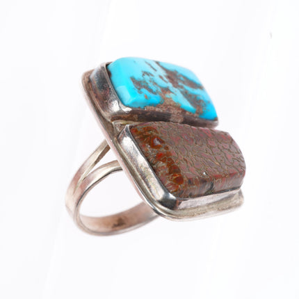 sz9.5 Des Enfants southwestern sterling silver turquoise/Dinosaur Bone ring