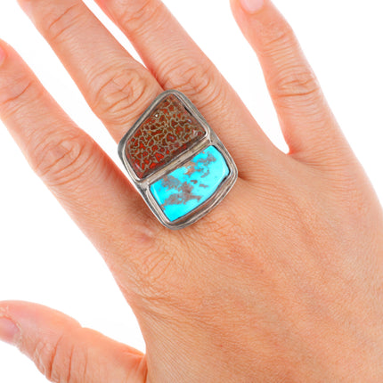 sz9.5 Des Enfants southwestern sterling silver turquoise/Dinosaur Bone ring