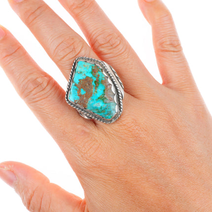 sz10 vintage Navajo Pilot Mountain turquoise large sterling silver ring