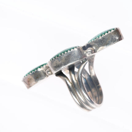 sz7.5 vintage Navajo sterling silver malachite long ring feathers/blossoms