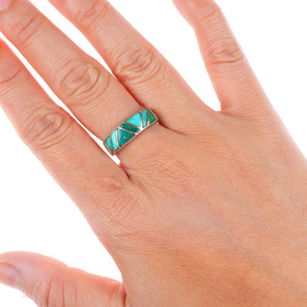 sz8 Allen Pooyouma Hopi vintage channel inlay turquoise ring size 8