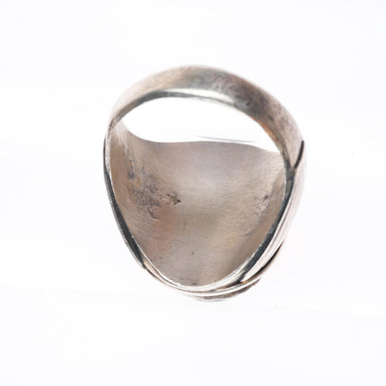 sz12 vintage Navajo sterling silver onyx feather sides size 12 men's ring