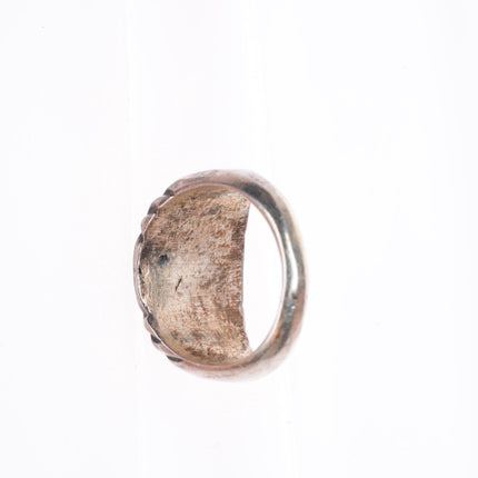 sz7 vintage Navajo sterling silver flush inlay turquoise row ring