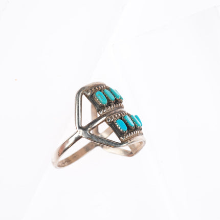 sz7.5 vintage Zuni sterling silver two row turquoise cluster ring