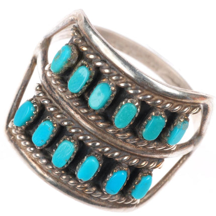 sz7.5 vintage Zuni sterling silver two row turquoise cluster ring