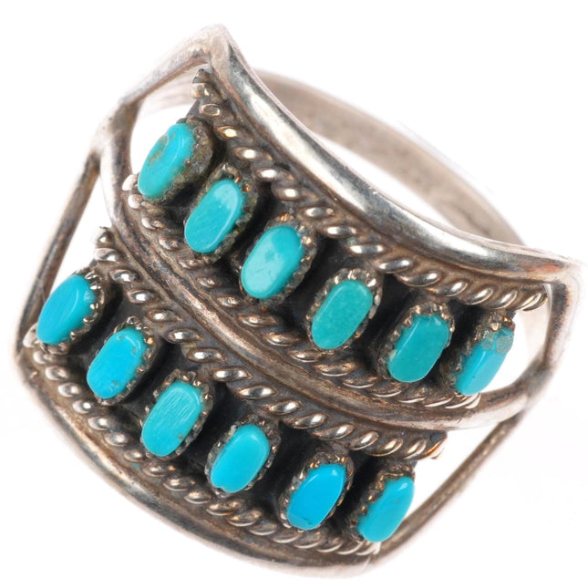 sz7.5 vintage Zuni sterling silver two row turquoise cluster ring