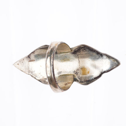 sz7 vintage Zuni sterling silver diamond inlay carved turquoise ring