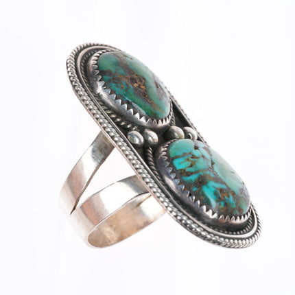 sz10 vintage Navajo sterling silver large 2 stone ring with nice turquoise