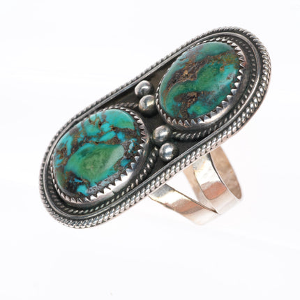 sz10 vintage Navajo sterling silver large 2 stone ring with nice turquoise