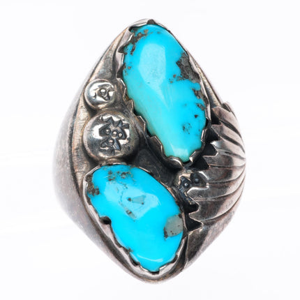 sz10.5 vintage Zuni sterling silver men's ring with nice turquoise