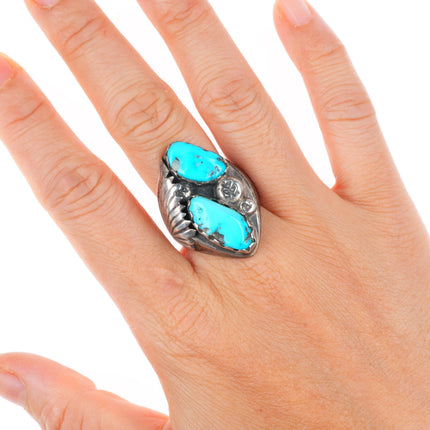 sz10.5 vintage Zuni sterling silver men's ring with nice turquoise