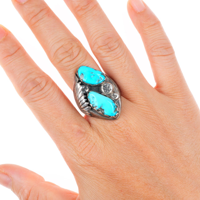 sz10.5 vintage Zuni sterling silver men's ring with nice turquoise