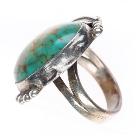 sz7.5 vintage Navajo sterling silver green turquoise feather applied ring