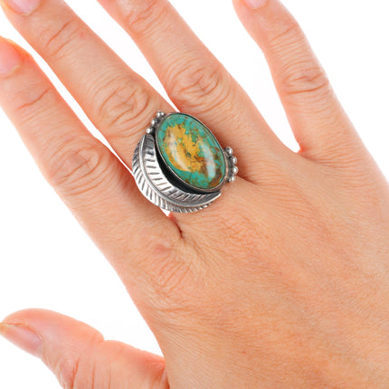 sz7.5 vintage Navajo sterling silver green turquoise feather applied ring