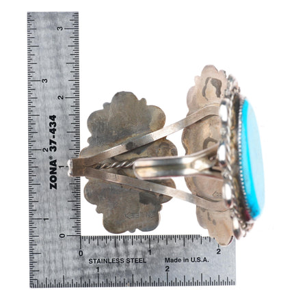 7" Nelson Lee Navajo sterling silver repousse large turquoise cuff bracelet