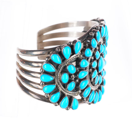6.75" Darrin Livingston Navajo sterling silver turquoise cluster cuff bracelet