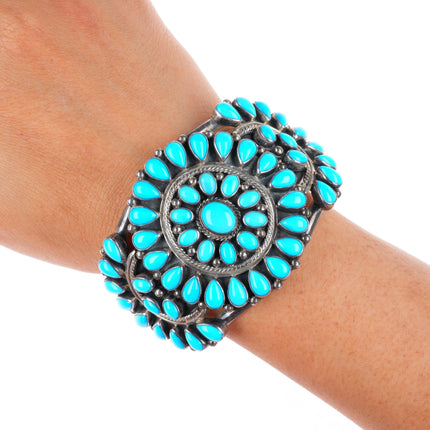 6.75" Darrin Livingston Navajo sterling silver turquoise cluster cuff bracelet